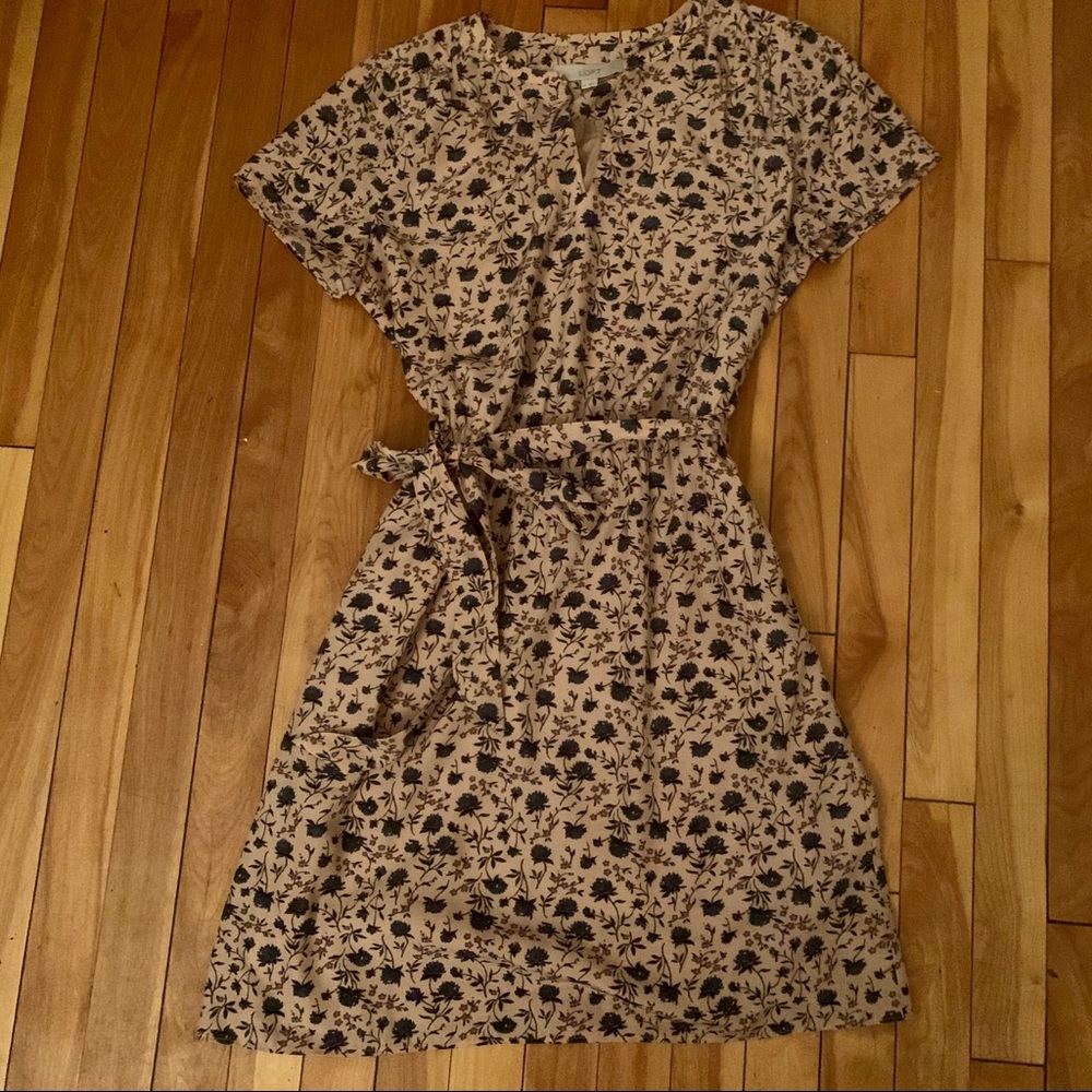 LOFT floral tie-waist dress